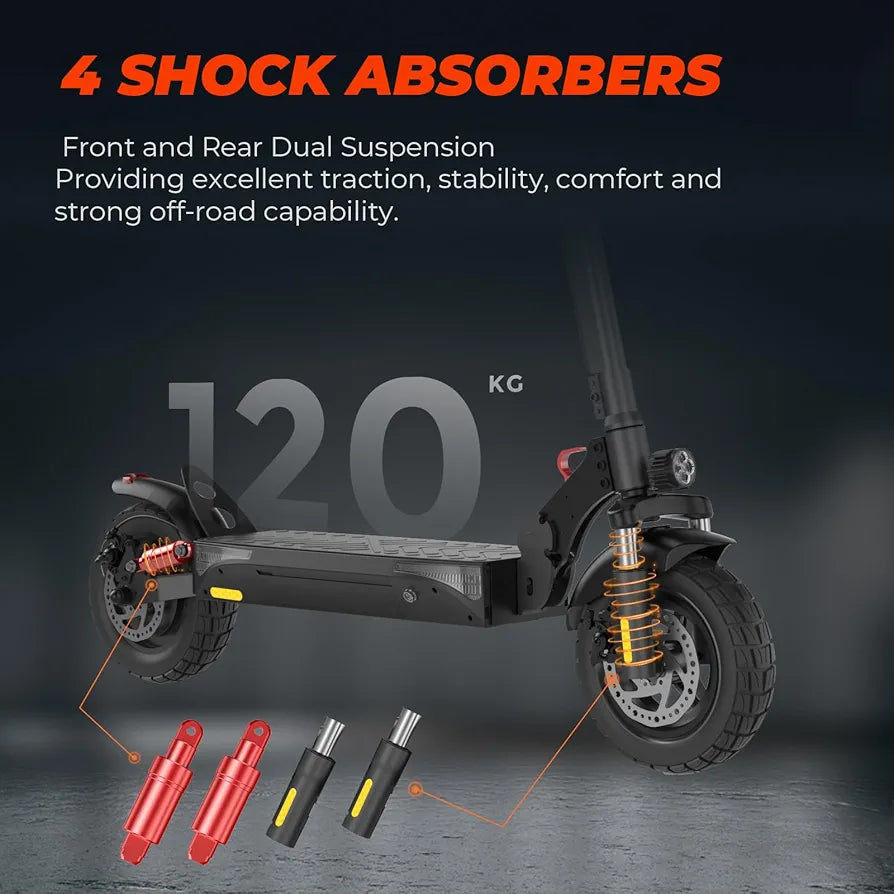 iScooter iX3 Electric Scooters Adult, 10" Pneumatic Off-road Fast Electric Scooter with Lock, APP Control, 40KM Range, 3 Speed Modes, 4 Shock Absorbers, Fast Charging, Foldable E Scooter
